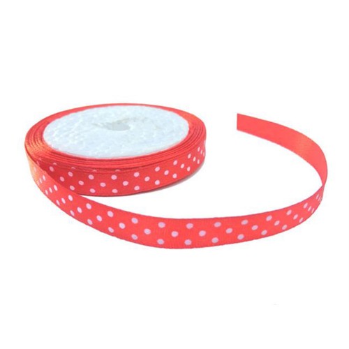 Saten Kurdele Puantiyeli  Benekli Kurdele 1 CM - 10 Metre  Kırmızı