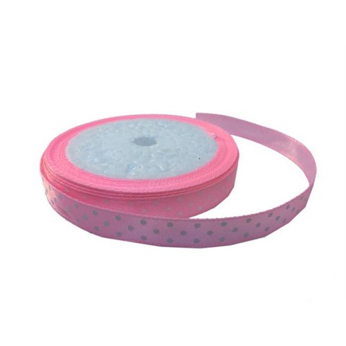 Saten Kurdele Puantiyeli  Benekli Kurdele 1 CM - 10 Metre  Pembe
