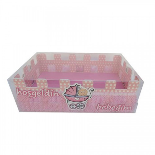 Kutu Çitli Bebek Pusetli Asetat Kutulu  Pembe