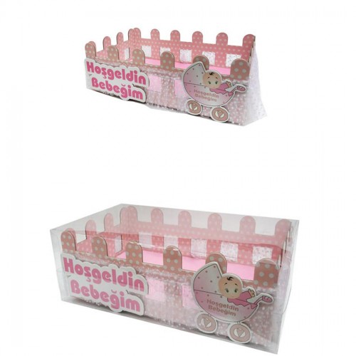 Kutu Çitli Bebek Pusetli Asetat Kutulu  Pembe