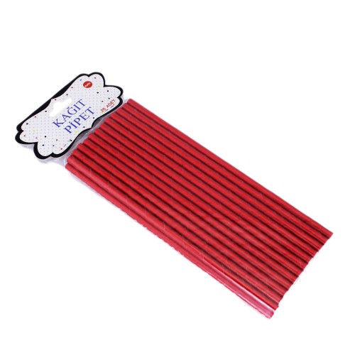 Metalik  Renkli Kağıt Pipet - 25 Adet  Kırmızı