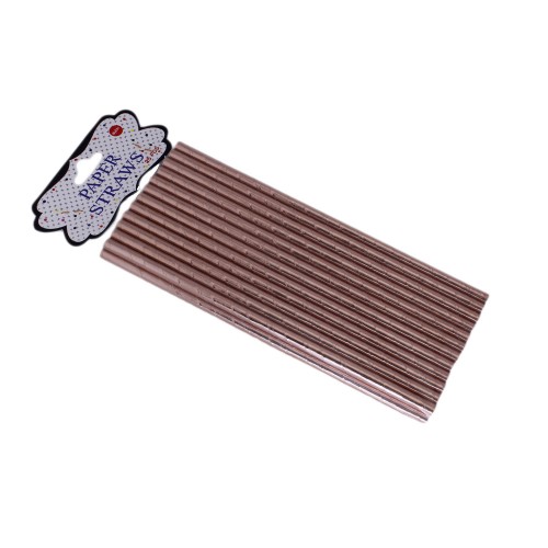 Metalik  Renkli Kağıt Pipet - 25 Adet  Rose