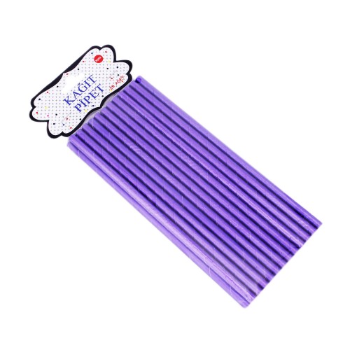 Metalik  Renkli Kağıt Pipet - 25 Adet  Mor