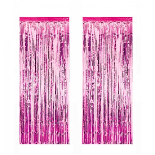 Metalize Arka Fon Süsü Asmalı YERLİ 40 CM X 200 CM 2 Li Set  Pembe