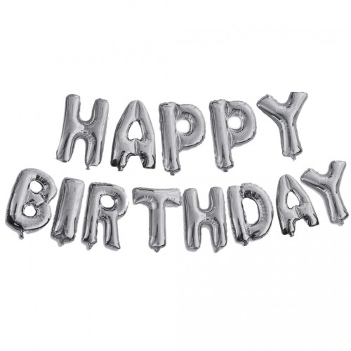 Folyo Balon Happy Birthday Yazısı  Gümüş