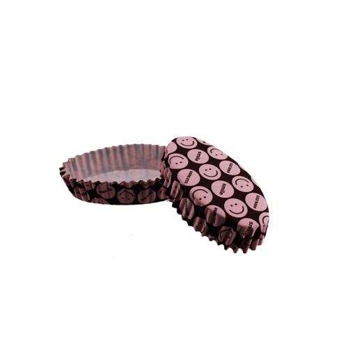 Cupcake Kalıbı Pet Kapsül Oval Pembe Emoji Kek Kalıbı - 100 Adet F11