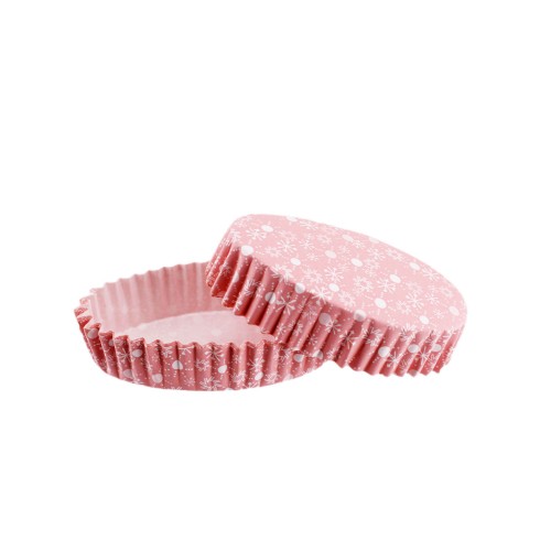 Cupcake Kalıbı Pet Kapsül Oval Model Kek Kalıbı - 100 Adet F11  Kar Desenli Pembe