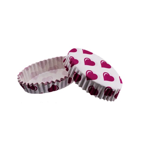 Cupcake Kalıbı Pet Kapsül Oval Beyaza Fuşya Kalpli Kek Kalıbı - 100 Adet