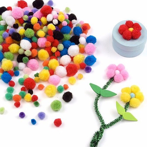 Renkli Ponpon Minik  Boy Rengarenk 1.5 CM  - 50 Adet