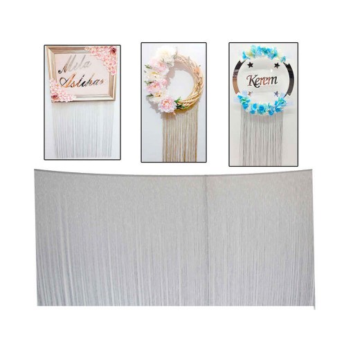 Saçak Püskül Arka Fon Dekor Ve Süsleme İçin 100 CM X 200 CM  Beyaz