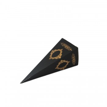 Karton Şeker Külahı Lüx Gold Yaldızlı Saray Desenli - 25 Adet  Siyah