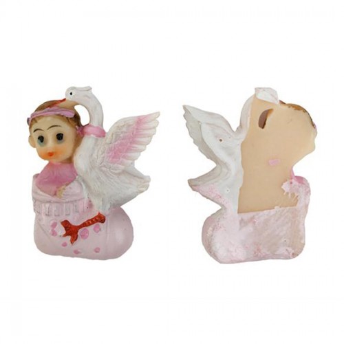 Bebek Şekeri Biblosu Patik İçinde Leylekli Magnet - 50 Adet  Pembe