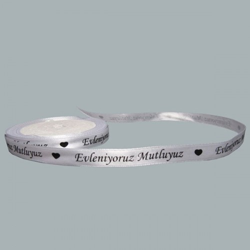 Saten Kurdele Evleniyoruz Mutluyuz Yazılı 1 CM - 10 Metre