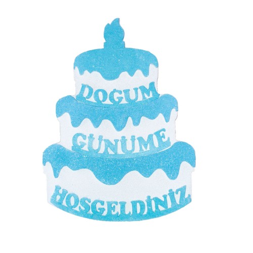 Strafor Kapı Süsü Pasta Modeli Doğum Günüme Hoşgeldiniz 48X36 CM  Mavi