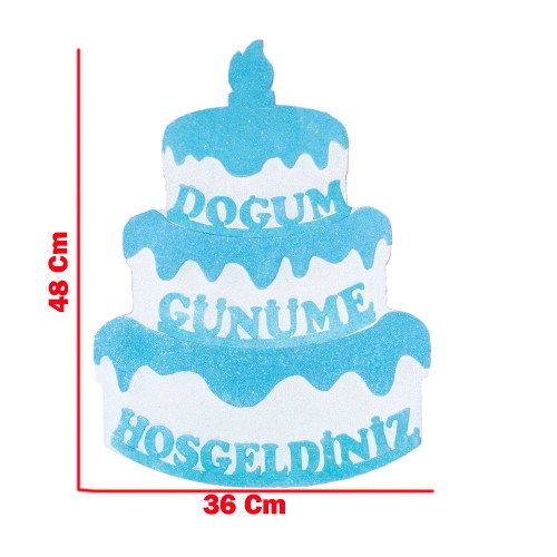 Strafor Kapı Süsü Pasta Modeli Doğum Günüme Hoşgeldiniz 48X36 CM  Mavi