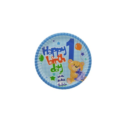 Tabak Karton 1 Yaş Happy Birthday Ayıcıklı 23 Cm - 8 Adet  Mavi