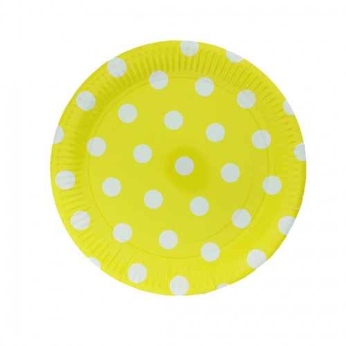 Tabak Karton Puantiyeli  Sarı 23 Cm - 8 Adet