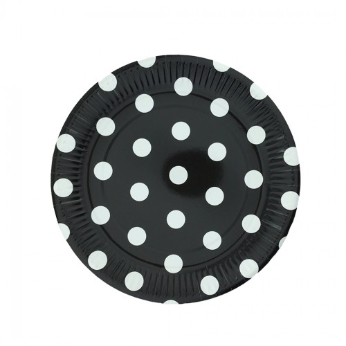 Tabak Karton Puantiyeli Siyah 23 Cm - 8 Adet