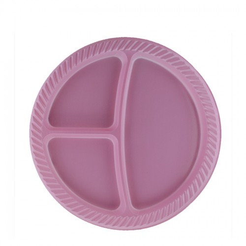 3 Bölmeli Plastik Tabldot Tabak 26 Cm  - 25 Adet  Pembe