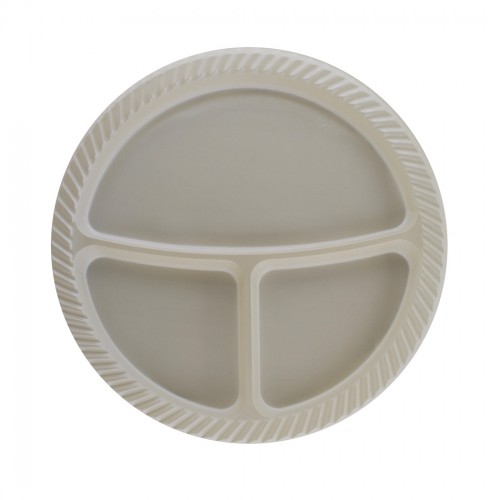 3 Bölmeli Plastik Tabldot Tabak 26 Cm  - 25 Adet  Krem