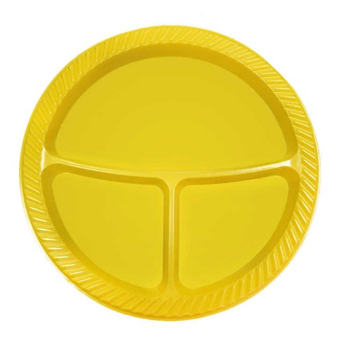 3 Bölmeli Plastik Tabldot Tabak 26 Cm  - 25 Adet  Sarı