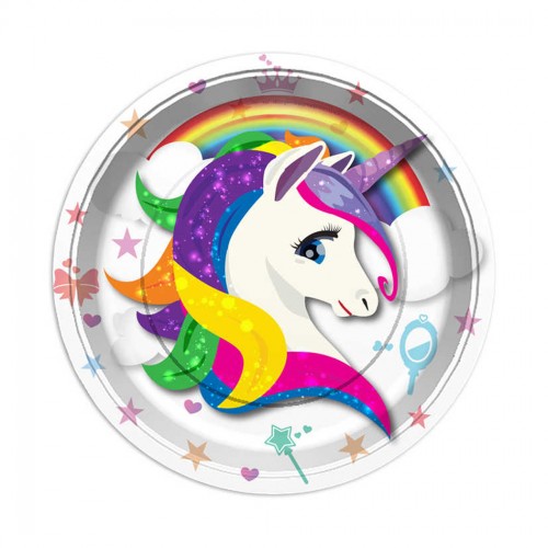 Unicorn Temalı Karton Tabak 23 Cm - 8 Adet