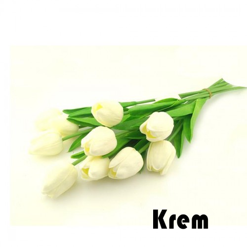 Yapay Çiçek Islak  Lale Modeli 30 CM - 1 Adet   Krem